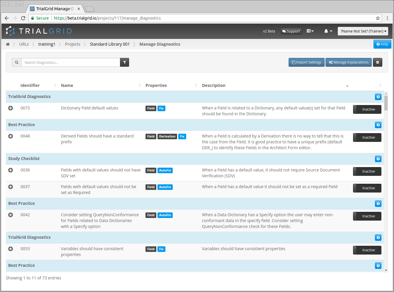 Diagnostics Selection