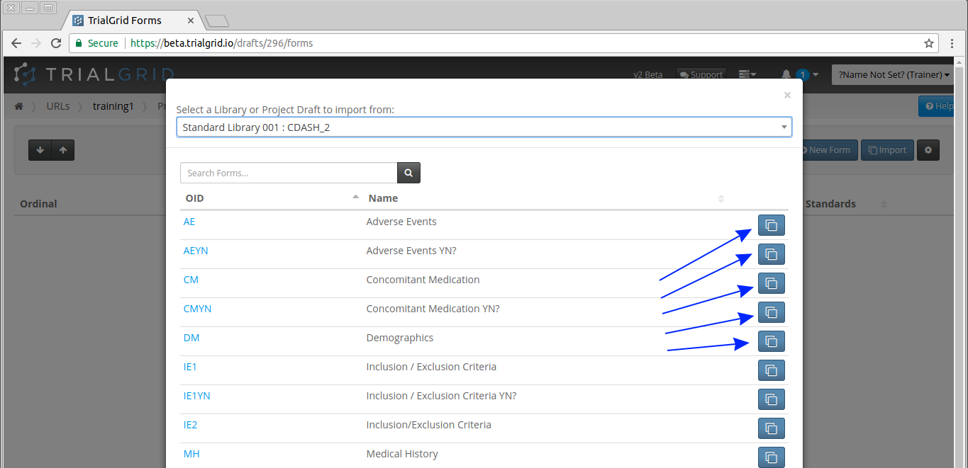 Select Forms to Import