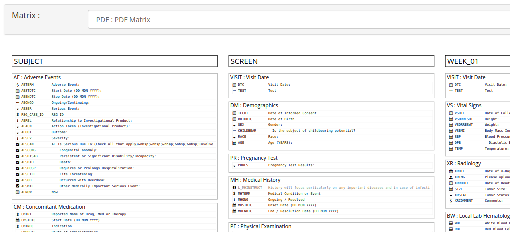 Matrix Explorer showing Folder/Form/Field combinations