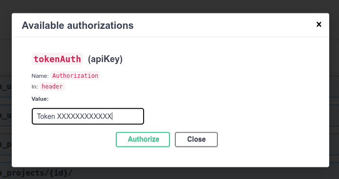 Token authentication with swagger API